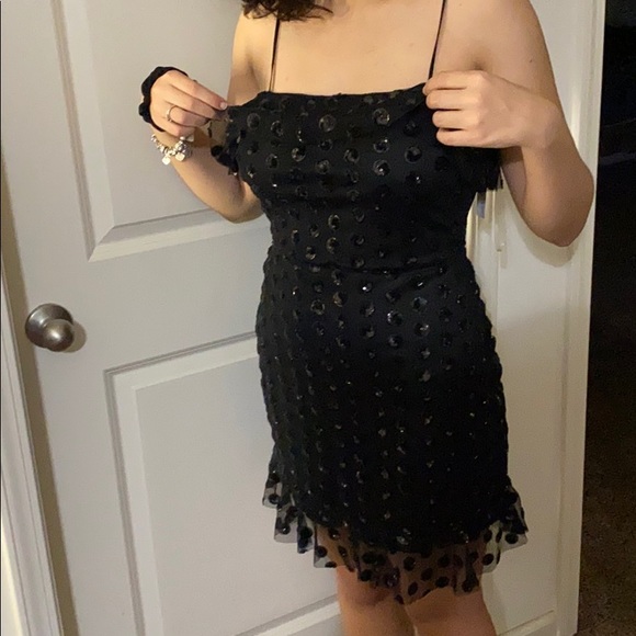 Juniors Black dress with sequins polka dots. - Picture 4 of 7